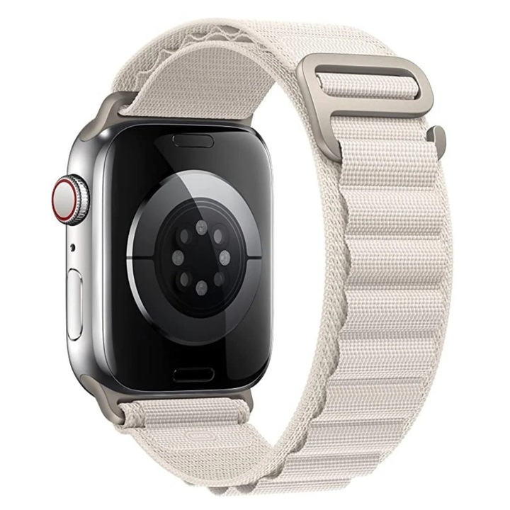 Curea Textilă pentru Ceas Smartwatch, Nylon Premium, Bej, Reglabil, 42x44x45x49 mm