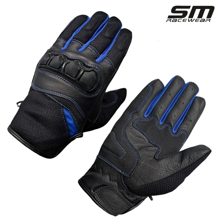 Manusi moto Ride, piele naturala, negru-albastru, 2XL