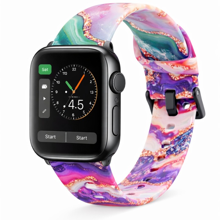 Curea smartwatch silicon premium artistic multicolor tip agate, rezistentă la apă, 42-49 mm