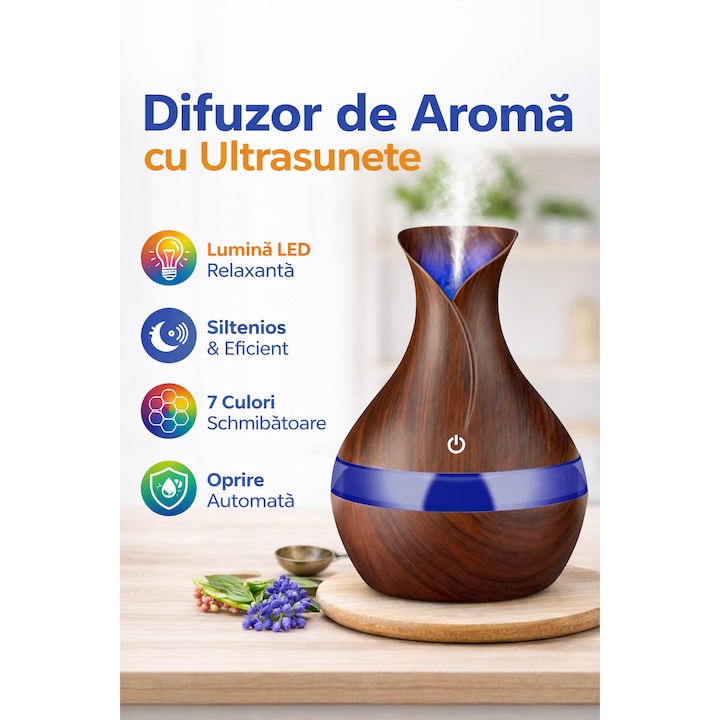 Umidificator silentios de mare capacitate, 2000ML, pentru dormitor si birou, compact