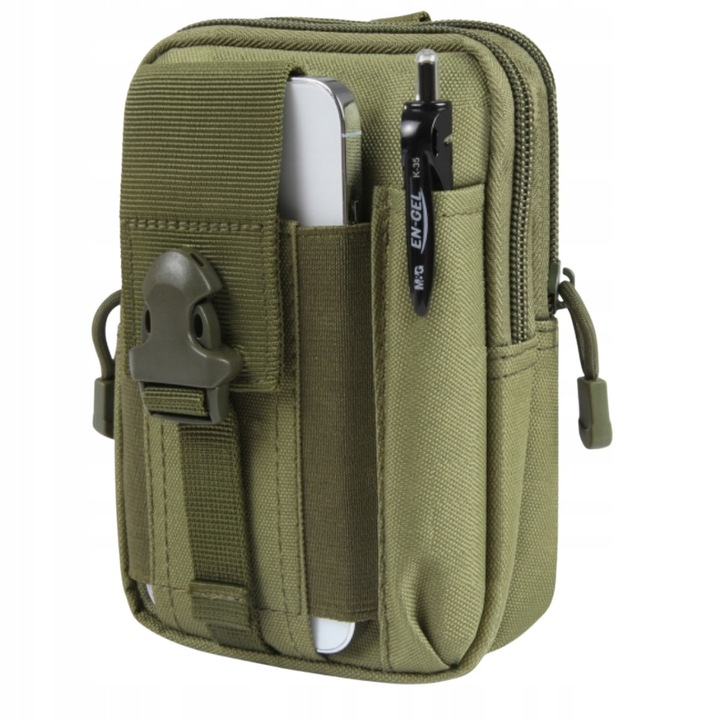 Мъжка чанта, SNM, полиестер, цип, регулируема презрамка, 2 основни отделения с цип, 18 x 12 x 8 см, зелена