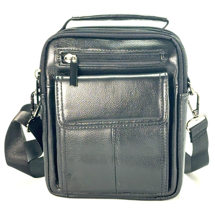 Borseta de umar, din piele naturala, negru, BBNP - 1445