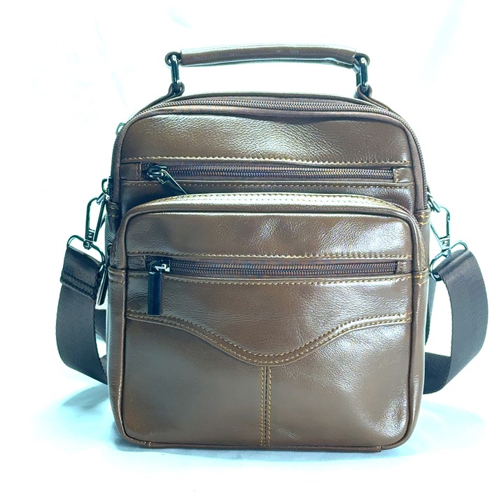 Borseta de umar, din piele naturala, maro, BBMP - 1125