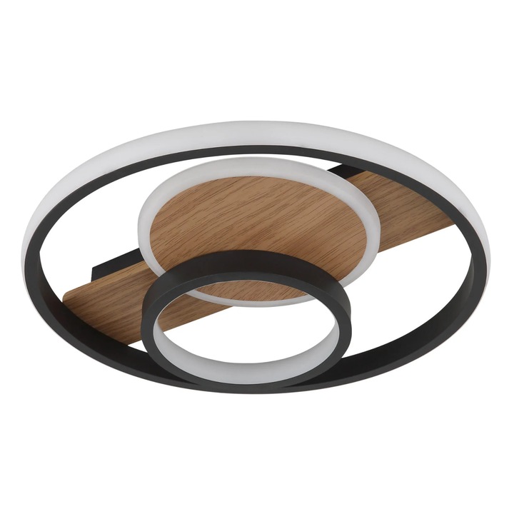 Plafonieră LED GLOBO Pikara, 24W, 1000 lm, lumina caldă, aspect lemn + negru, 60x34.5cm