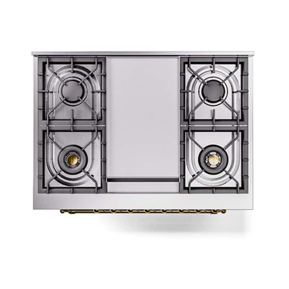 Aragaz pe gaz premium ILVE, Majestic, 90 cm, clasa A+, 4 arzatoare, plita Fry Top, cuptor electric 97 litri, design vintage, timer, usa cuptor cu 3 straturi de sticla, gatire ECO, dezghetare, 15 functii de gatire multiple, iluminare, gri mat/argintiu