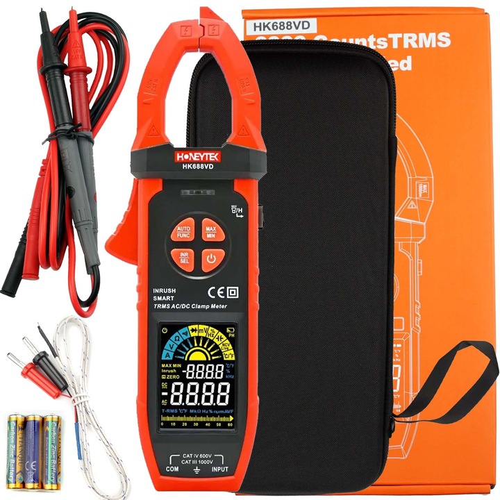 Cleste ampermetric HK688VD 6000 conturi TRMS NCV EBTN CAT IV 600V lanterna