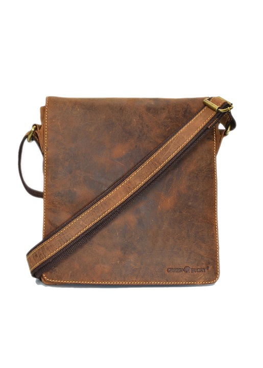 Geantă de umăr, Greenburry, din piele naturală, stil Vintage, maro antichizat, 23x26 cm