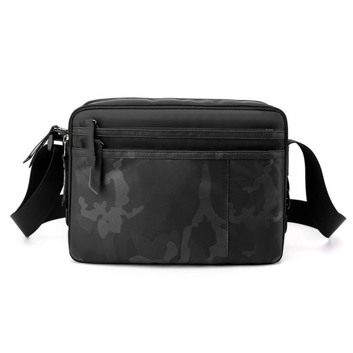 Férfi irodai táska, asskanaer, Modern messenger táska, Lopásgátló zsebbel, Állítható vállpánttal, Laptop kompatibilis, Dokumentum/irat táska, Szolgálati, Alkalmi, Üzleti, Vízálló poliészterből, Fekete