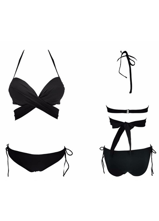 Costum de Baie Dama Doua Piese, Bikini Modern cu Sutien Push-Up si Slip Reglabil, Design Elegant, Material Elastic Confortabil, Ideal pentru Plaja, Piscina si Vacanta de Vara, Negru, PriStyle, Negru