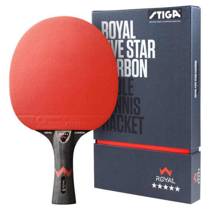 Paleta tenis Stiga Royal Carbon, 5 straturi lemn și 2 straturi fibra de carbon, cauciuc 5-stele ITTF, 2, 0 mm