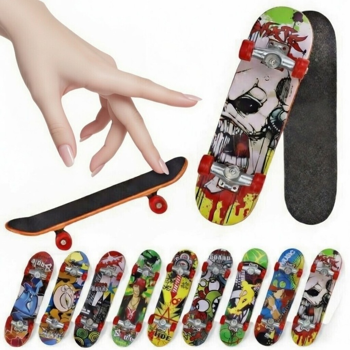 Комплект от 7 мини фингърборда Finger Skateboard – миниатюрни дъски със страхотен дизайн, метална рамка от сплав, антистрес и трикове с пръсти. Произволен модел