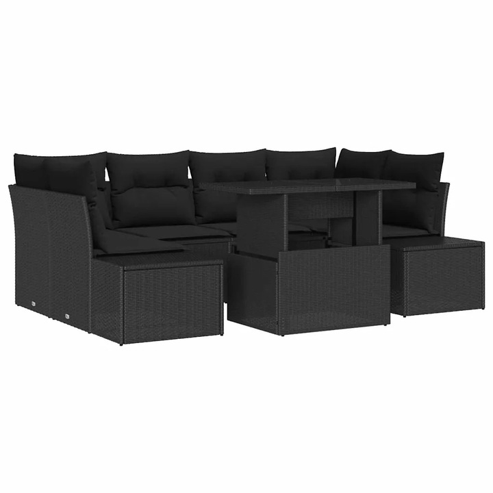 Set de canapele pentru gradina vidaXL, cu perna 7 pcs Negru