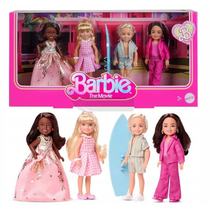 BARBIE THE MOVIE Chelsea baba szett 4 Barbie, Ken, President Gloria babával JBH77