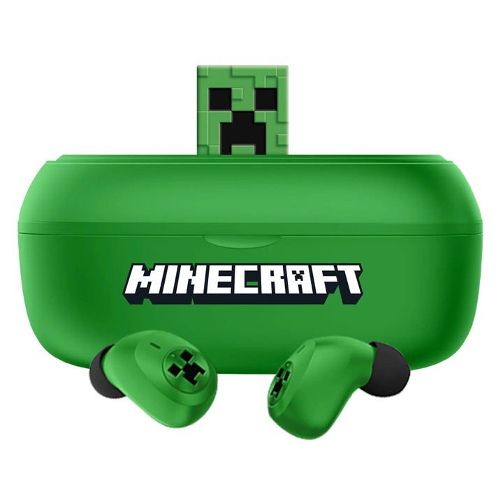 Casti Wireless OTL Technologies, Minecraft Creeper, TWS, Bluetooth 5.3, Verde