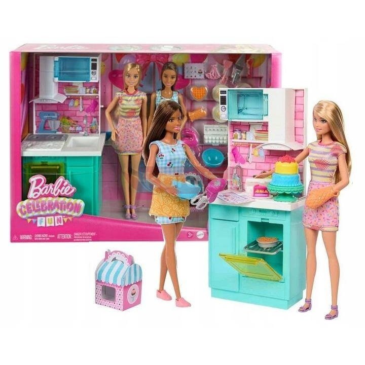 LALKA BARBIE KUCHNIA PIECZENIE zestaw do zabawy z dwiema lalkami HJY94
