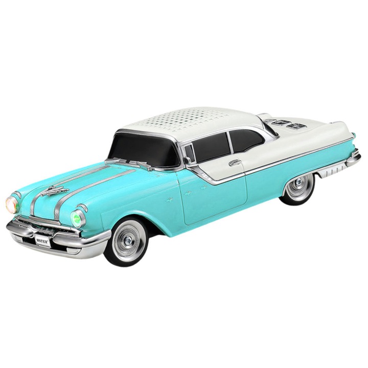 Boxa Portabila Retro alb-bleu 10W, Design Masina Clasica, Bluetooth, FM, TWS, USB, TF Card