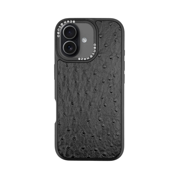 Husa Premium CENTO Muse realizata din piele sintetica compatibila cu Apple Iphone 16Pro, Noir, Anti zgarieturi, Rezistenta la Cadere 3m, cu margini ridicate pentru protectia ecranului si a camerei
