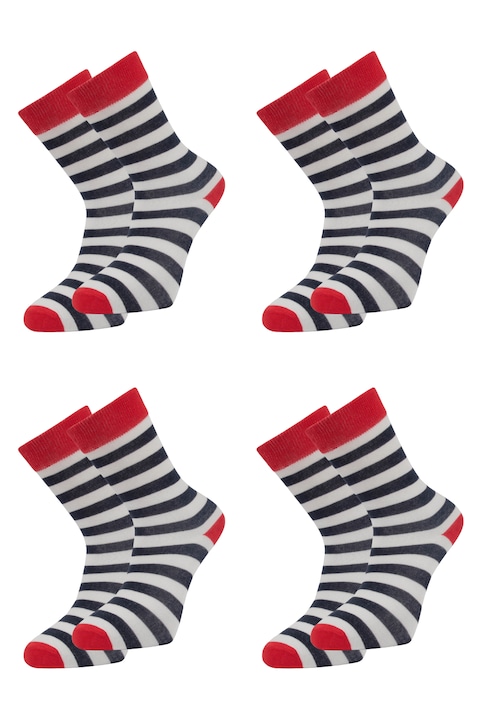 Set 4 perechi de sosete din bumbac pieptanat si lycra cu motive colorate dama, Overall, Eco Lycra, Alb/Multicolor