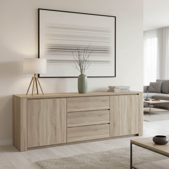 Bufet - Comoda Living Kalya, stejar sonoma, 220x49x89.5 cm