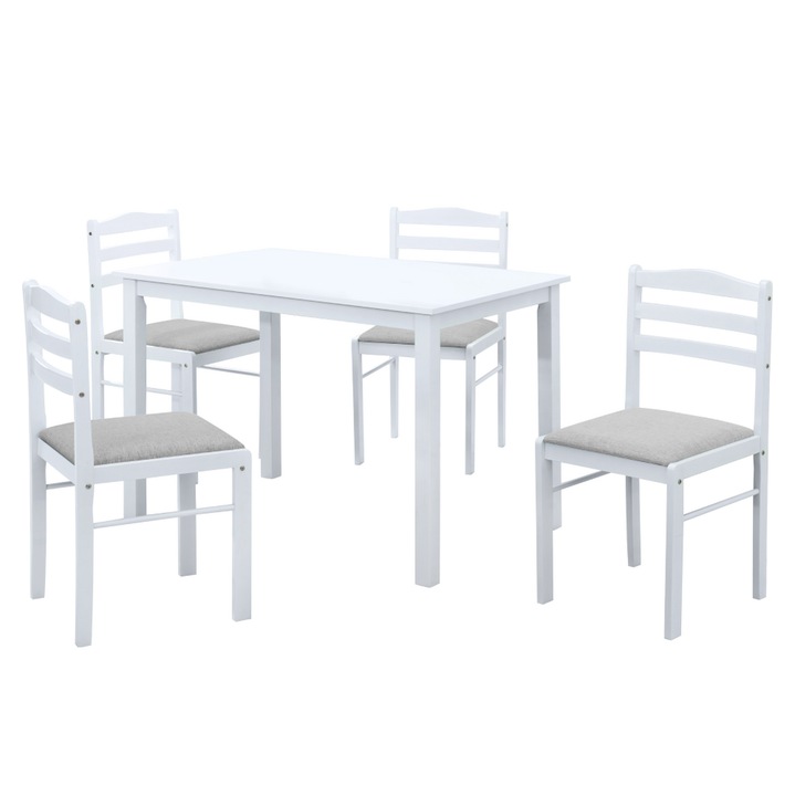 Set masa, 4 scaune mdf alb textil gri Somin 110,5x70,5x76 cm, 40,6x45x84,6 cm