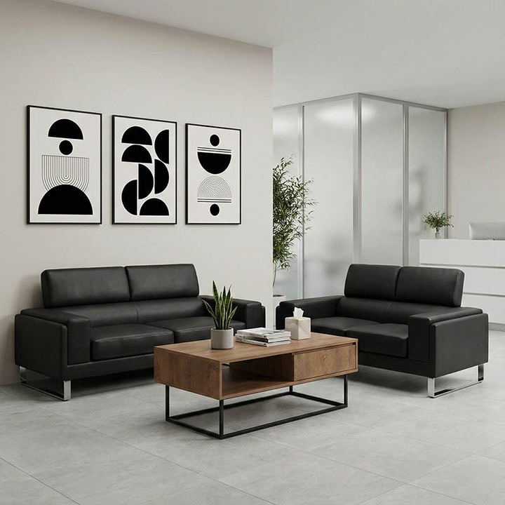 Shea 2 darabos kanapé szett, fekete, 3 személyes, 198x80x87 cm