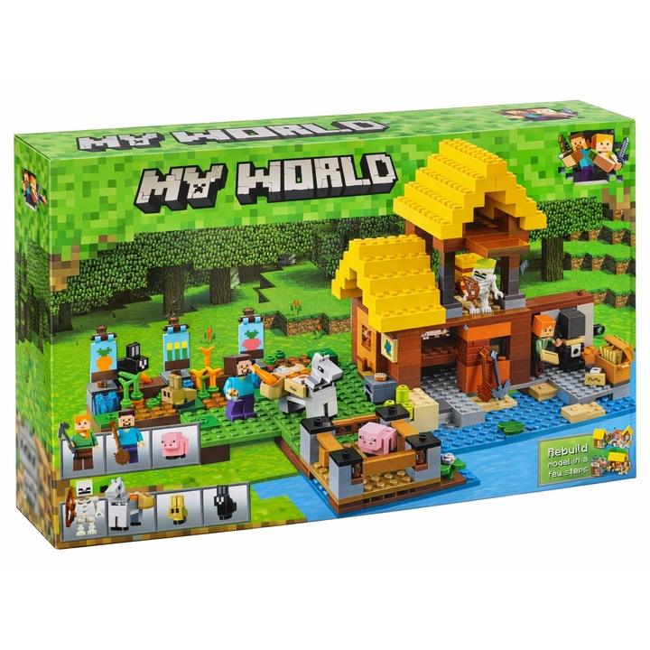 Set de constructie MY WORLD 10813, 560 piese, multicolor, 42x7cm, cu figurine si animale, 6+