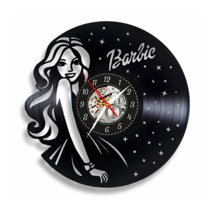 Dekoratív falióra - Barbie Star Style - Portré, csillagok és ikonikus logó design - bakelitlemezből készült, fekete
