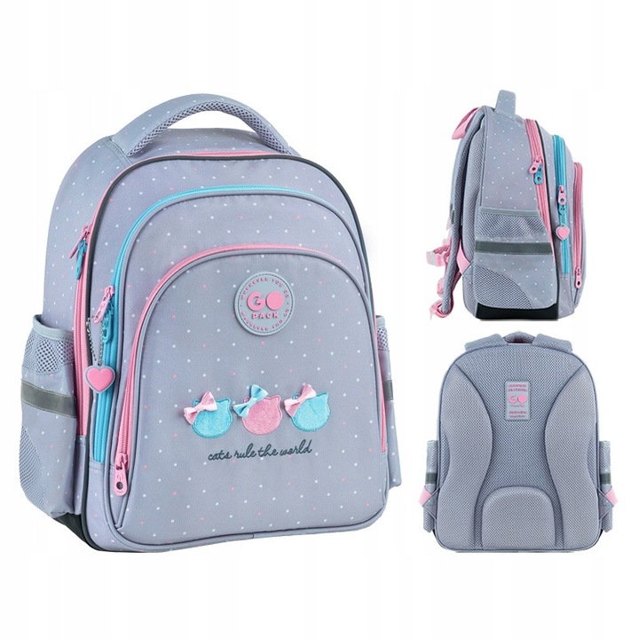 Ghiozdan pentru clasa 1-3 fete, 2 compartimente, pentru scoala primara, gri, GoPack