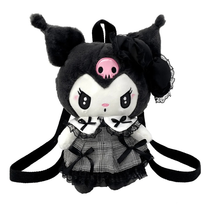 Ghiozdan rucsac plus tip Kuromi, 30x22 cm, culoare negru, model kawaii cu bretele reglabile, ABYZ