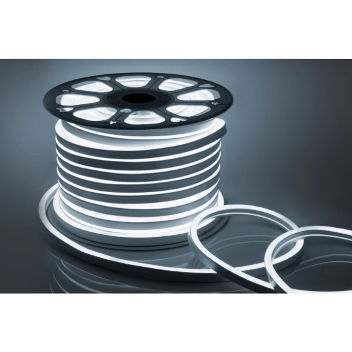Furtun Neonflex LED Slim 220V, Lumina Rece 6500K, Rola 100 Metri, IP65