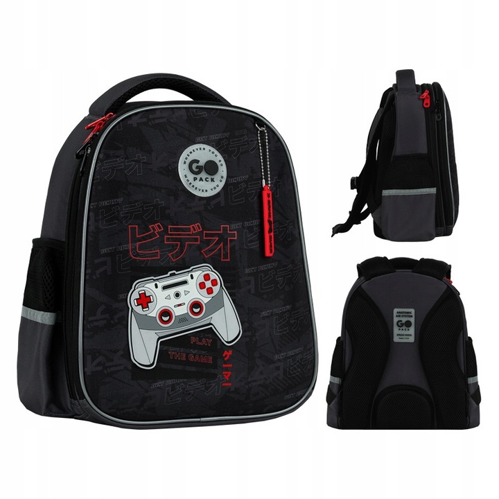 Ghiozdan ortopedic pentru clasa 1-3 baieti, scoala generala, ergonomic, Game, negru, GoPack