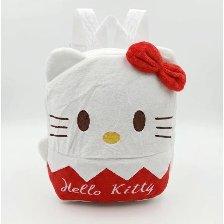 Ghiozdanel rucsac plus tip Hello Kitty alb, 21x16x6 cm, model kawaii cu bretele reglabile, ABYZ