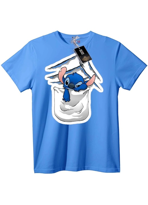 Stitch póló zsebben, Világoskék