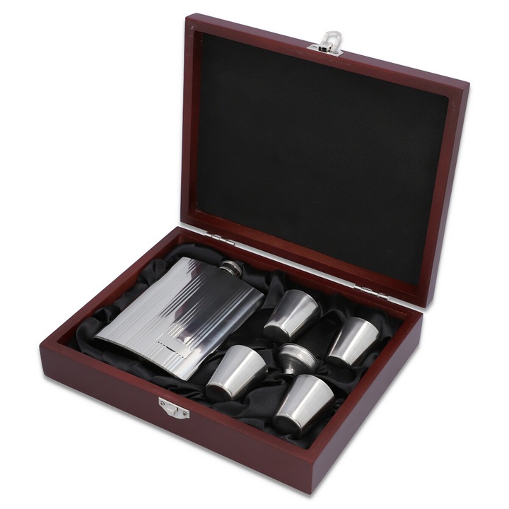 Set Plosca inox argintie 240ml 4 x Pahar Palnie Gentelo