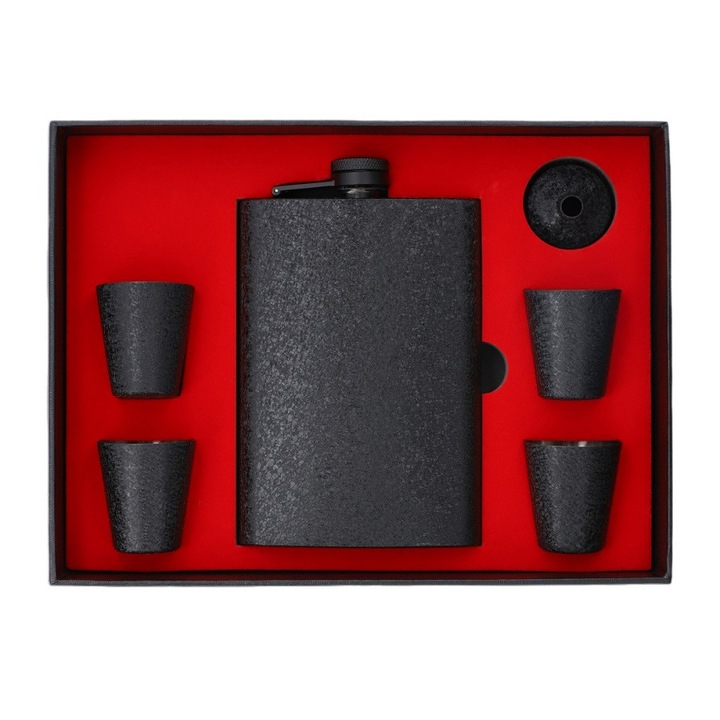 Set Plosca 240 ml, 4 x pahare, negru