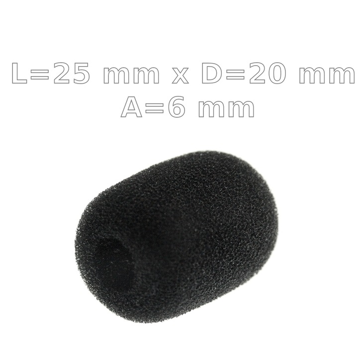 Burete microfon, MKF kQamil, 25x20 mm, diametru interior 6 mm, negru