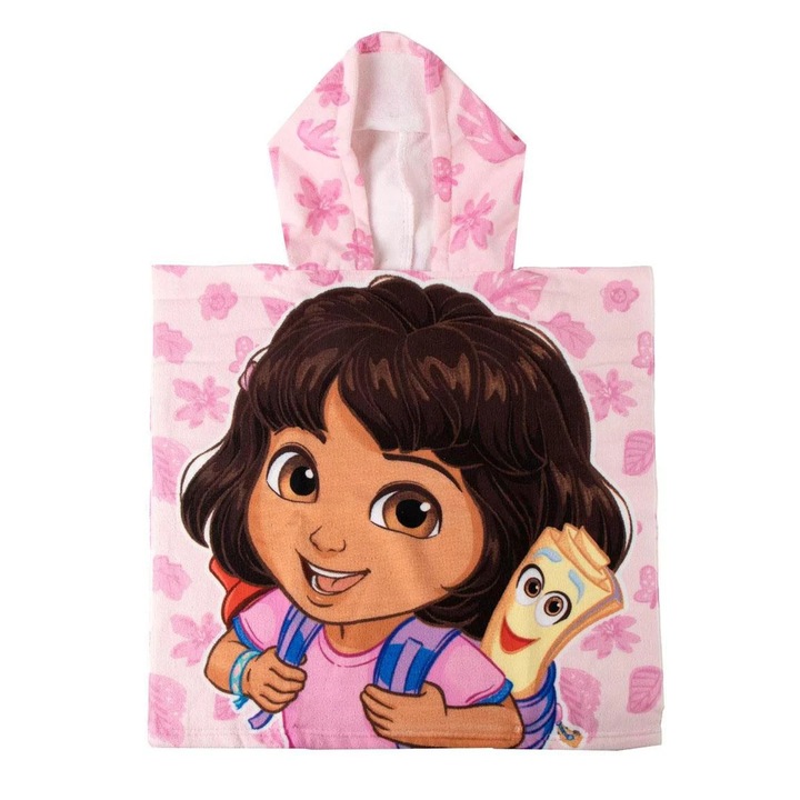 Prosop poncho poliester, Dora the Explorer, 50x115 cm 110 x 55 cm 3 ani Roz