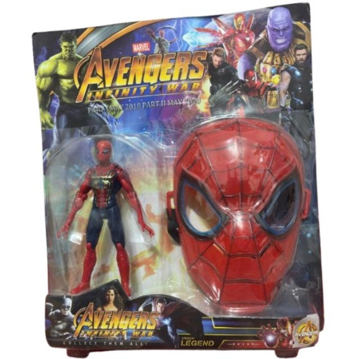 Комплект фигурка Спайдър-мен, с LED светлина + маска Спайдър-мен, червено-синьо, 28 см