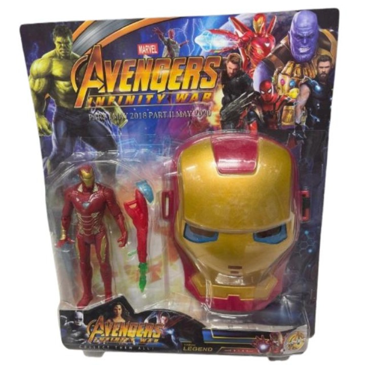 Vasember figura szett, LED fénnyel + Vasember maszk, piros, 28 cm