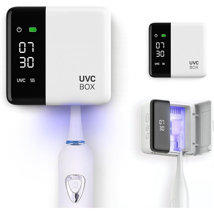 Sterilizator UV periute de dinti WALALLA, uscare cu aer cald, afisaj LED, alb, 6.35x3.33x6.35cm