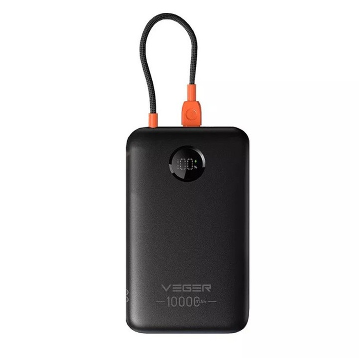Veger W1189 akkumulátor, 10.000 mAh kapacitás, USB‑C kábel, fekete