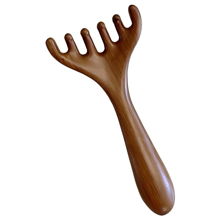 Pieptene de masaj din lemn de santal, multifunctional, pentru masaj cap, gat si picioare, portabil, maro
