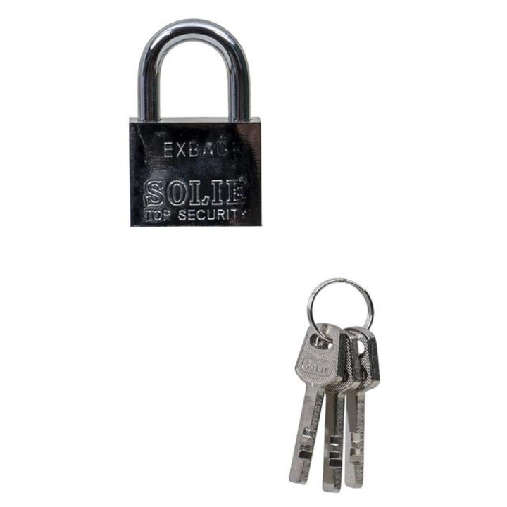 Set 3 x Lacat Patrat Cromat, cu 3 Chei, 40 mm