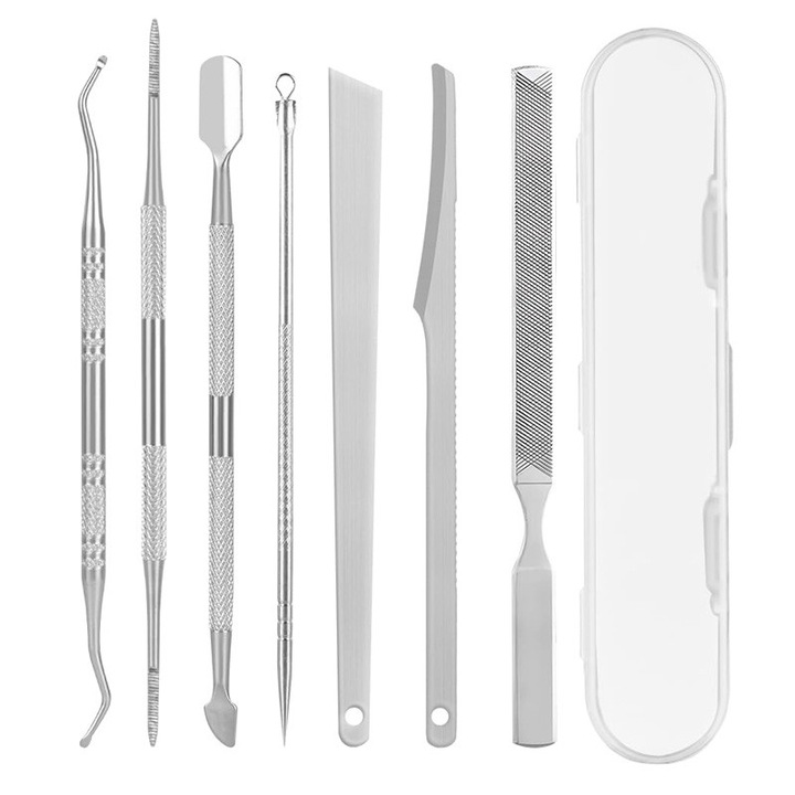 Set 7 Ustensile Manichiură și Pedichiură, BOMSTOM, inox, Argintiu, 14.5x3x1.7cm