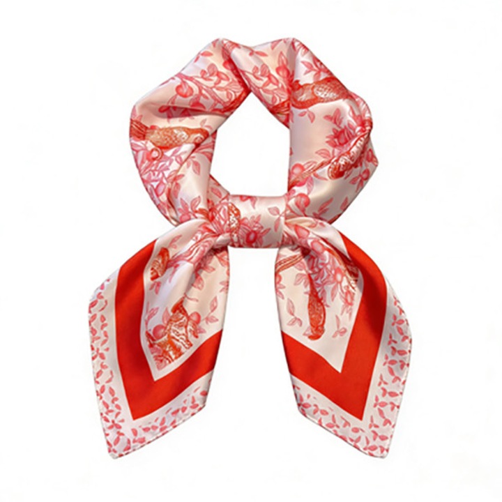 Fular patrat 70x70cm floral, multicolor, stil elegant, potrivit pentru toate tinutele