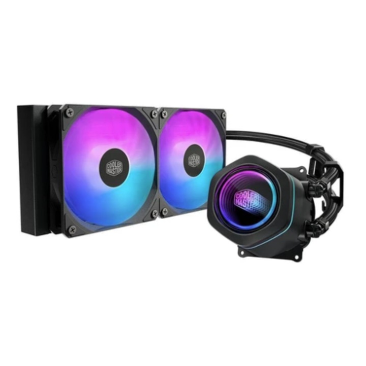Cooler CPU CoolerMaster MasterLiquid Core Nex 240, iluminare aRGB, 2 x 120mm, 1750 rpm Negru