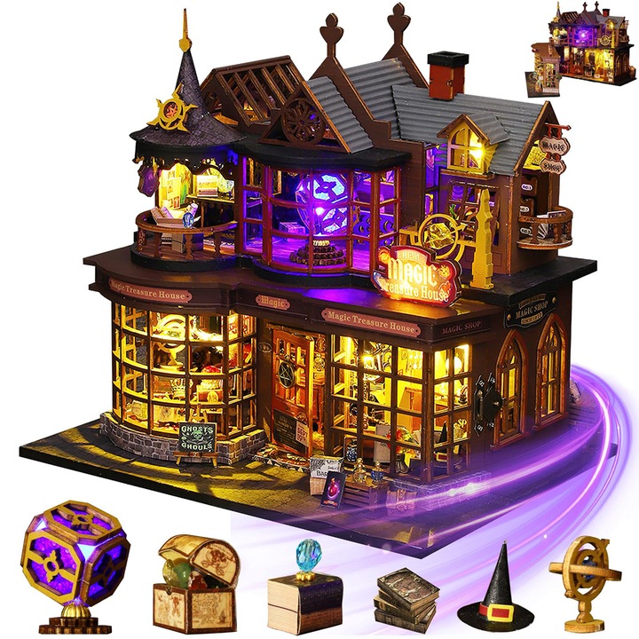 Puzzle 3D, Bedee, Casa de papusi magica, lemn de inalta calitate, fara BPA, pentru 14 ani+, incurajeaza abilitatile practice si creativitatea, dar este si mai rafinat decat obiectele de artizanat obisnuite, 22*18*23.5 cm