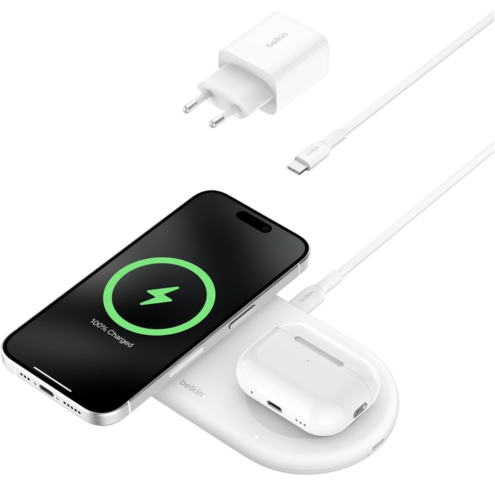 Belkin BOOSTCHARGE PRO 2in1 mágneses töltőpad, Wireless Qi2 15W fehér