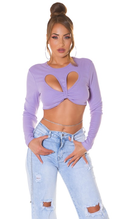 Top scurt dama cu decolteu decupat inima slim fit, Lila, 36