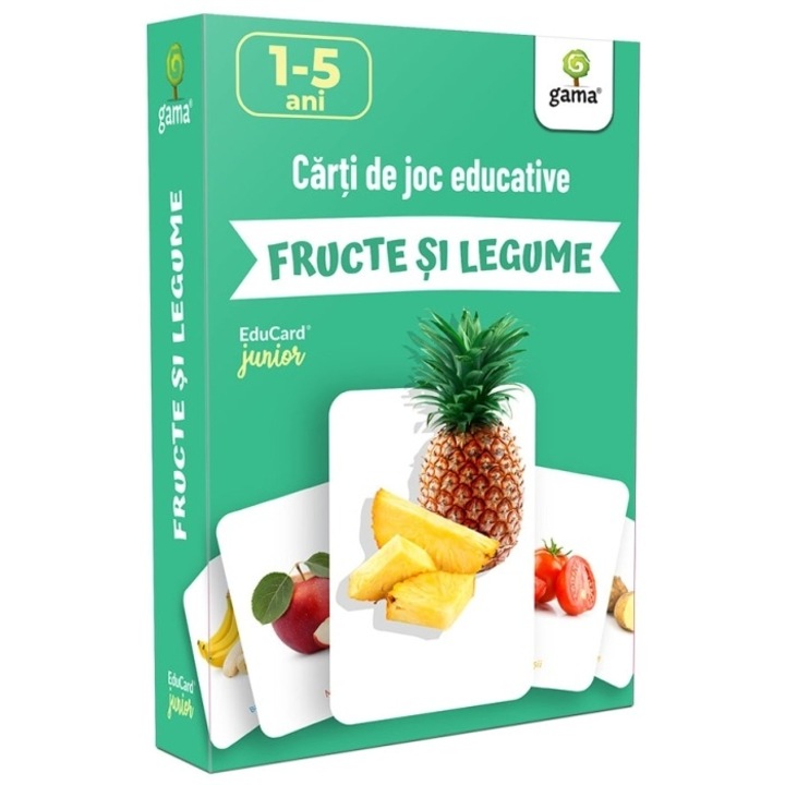 Set de cărți de joc educative, GAMA, Fructe și Legume, 48 carduri, pentru copii 3-5 ani